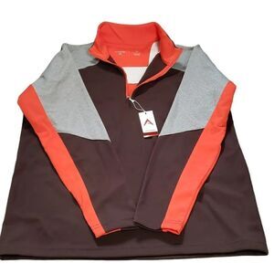 NWT ANTIGUA Mighty Brown Orange Half Zip Up Pullover Long Sleeve Top MEDIUM